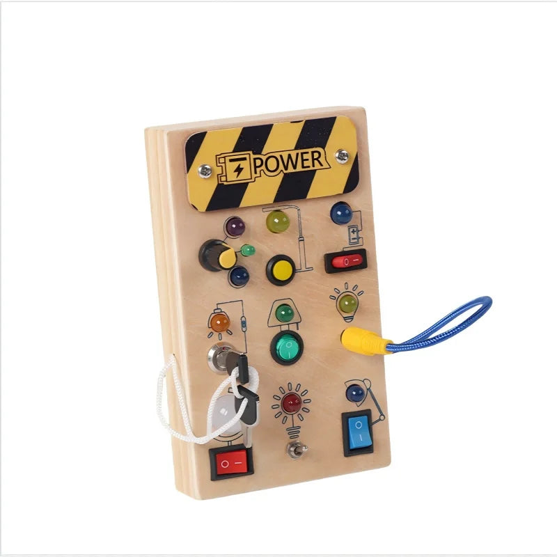 Wooden Switch & Light Busy Board – Montessori-Inspired Fine Motor Sensory Toy