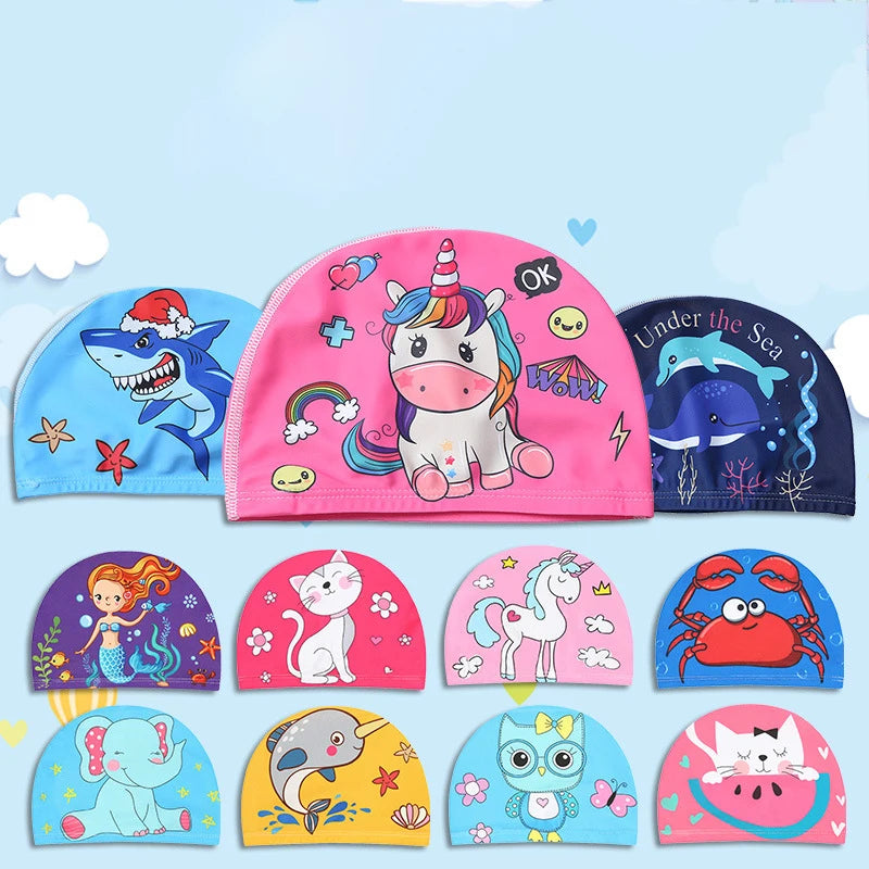 Kids Cartoon Swimming Cap – Soft Stretch Swim Hat