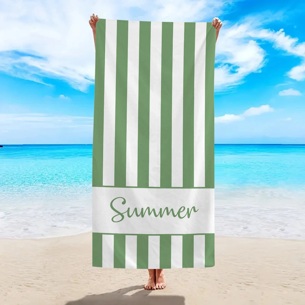 Personalised Summer Stripe Beach Towel – Custom Name