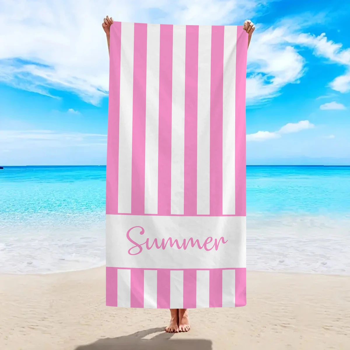 Personalised Summer Stripe Beach Towel – Custom Name