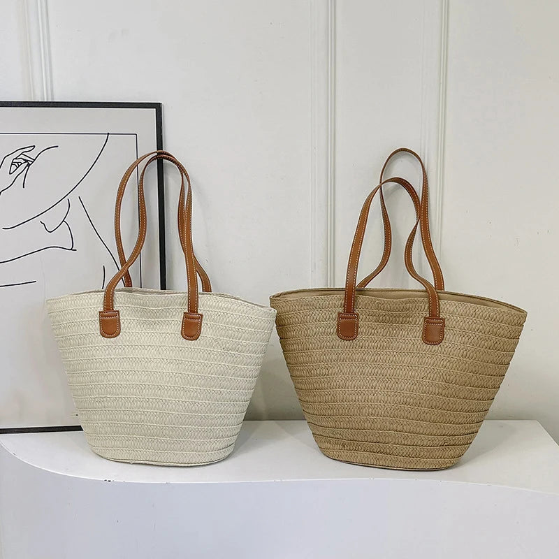Large Straw Beach Tote Bag – Summer Shoulder Bag