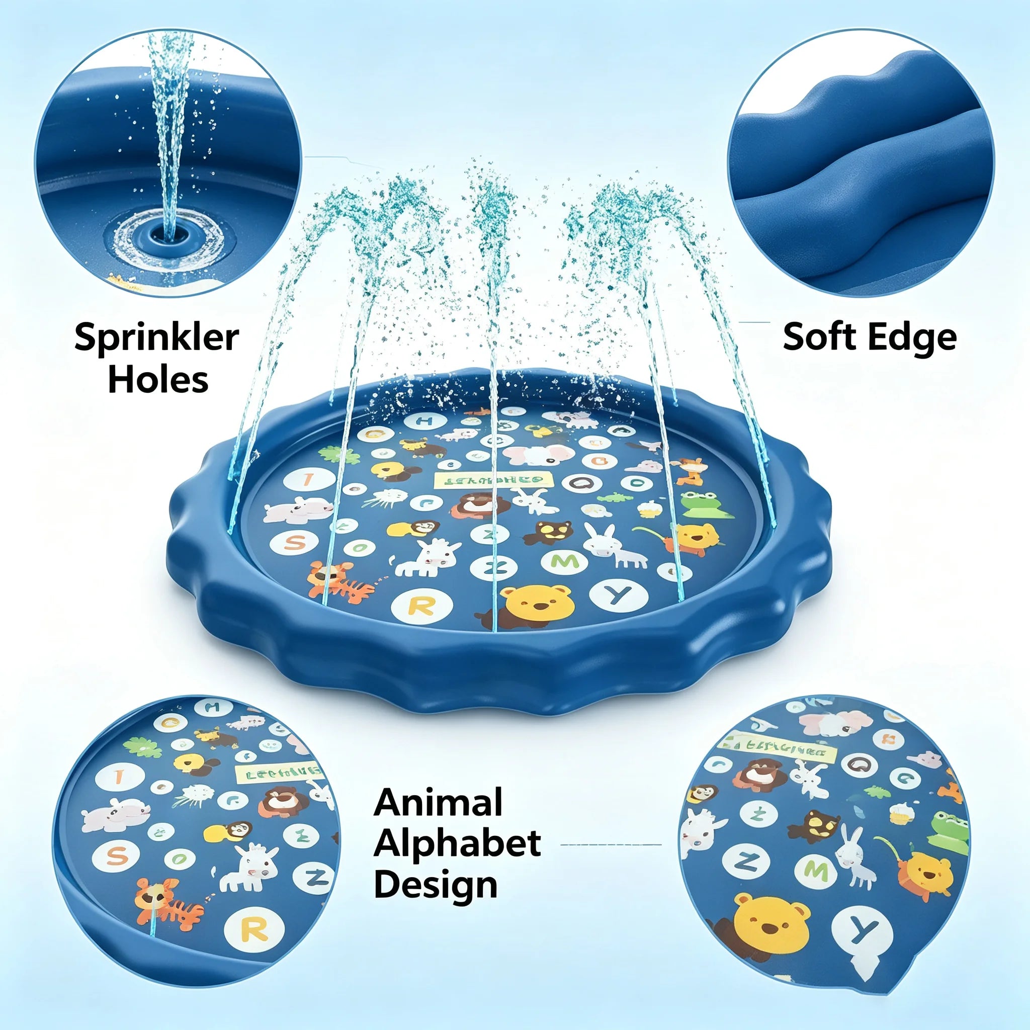 Animal Alphabet Kids Splash Pad – Outdoor Water Play Mat