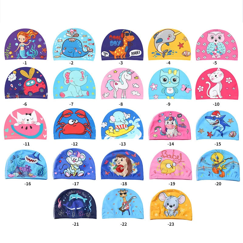 Kids Cartoon Swimming Cap – Soft Stretch Swim Hat