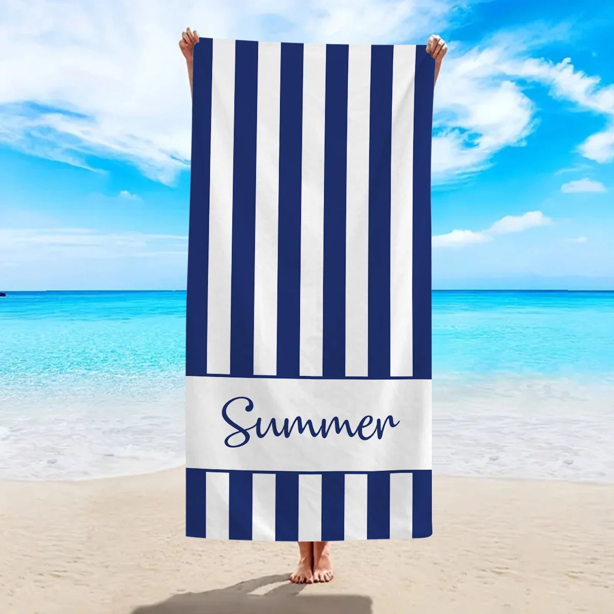 Personalised Summer Stripe Beach Towel – Custom Name