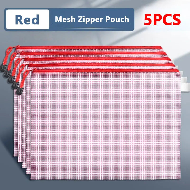 5-Piece Mesh Zipper File Pouch Set – School & Document Organiser