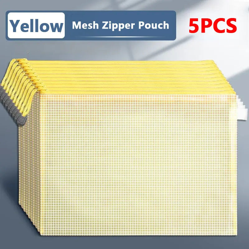 5-Piece Mesh Zipper File Pouch Set – School & Document Organiser