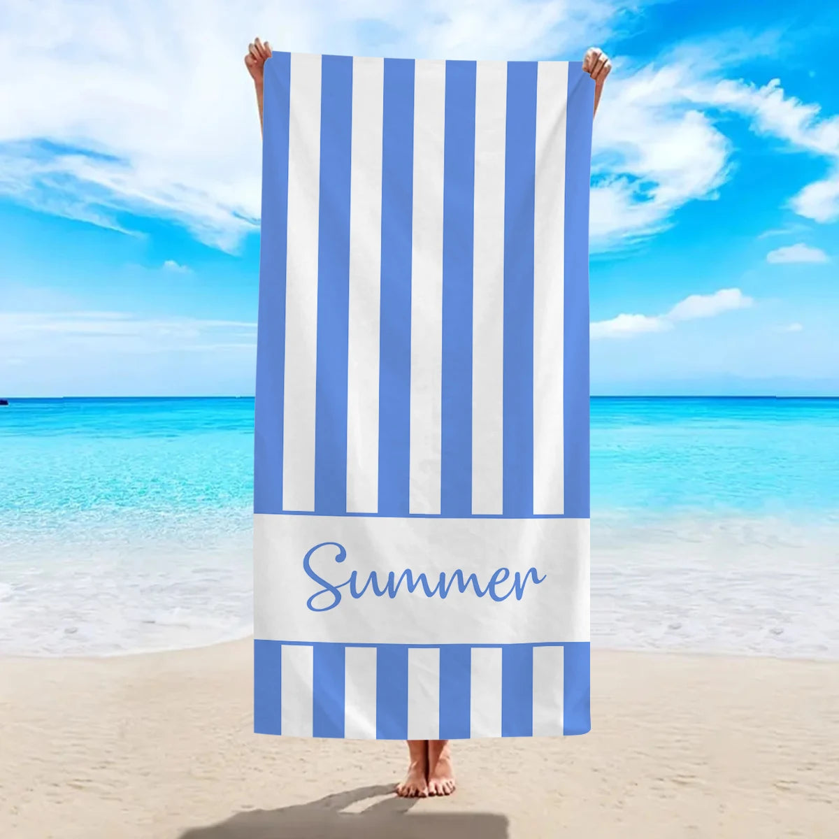 Personalised Summer Stripe Beach Towel – Custom Name