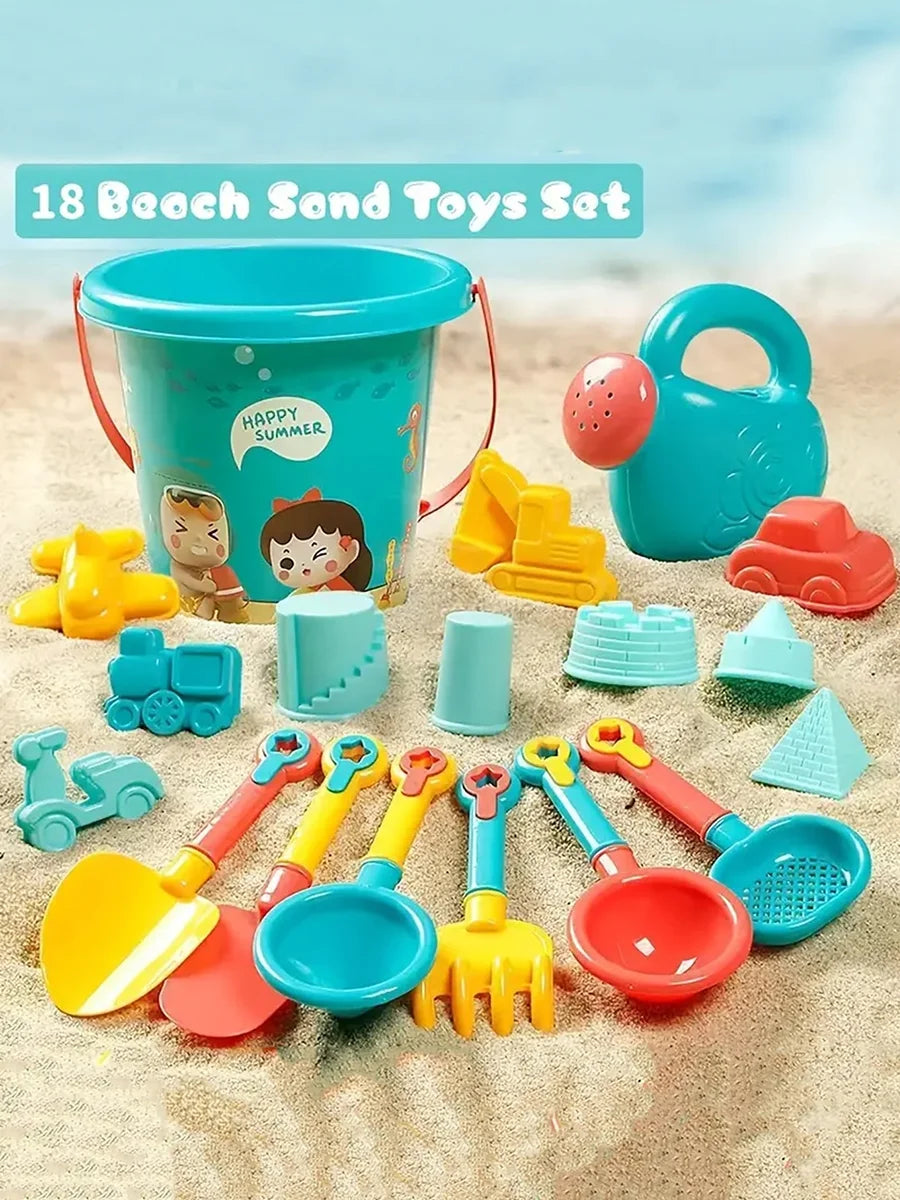 18-Piece Kids Beach Sand Toy Set – Bucket, Tools & Moulds