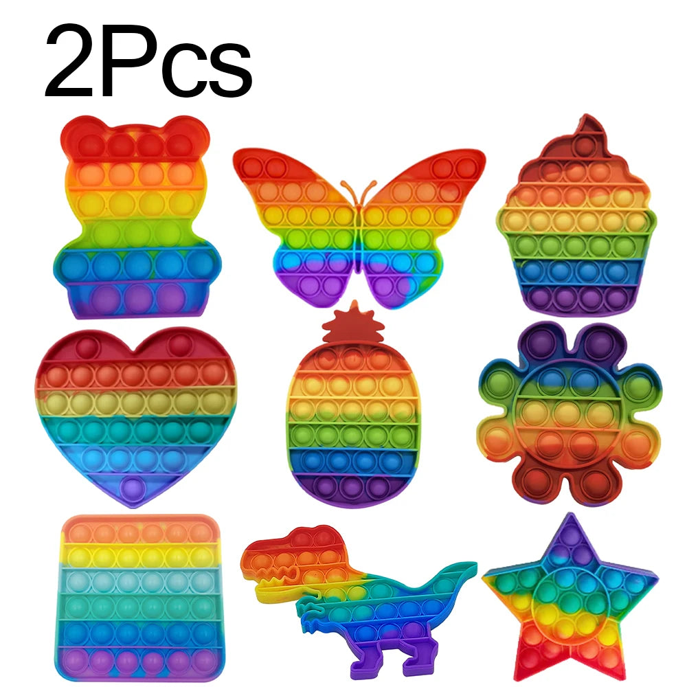 Rainbow Pop Bubble Fidget Toy Set – 2 Pack Sensory Press Toys