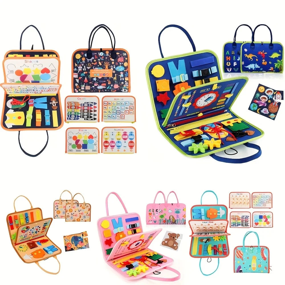 Portable Sensory Busy Board – 16-Activity Montessori-Inspired Learning Board
