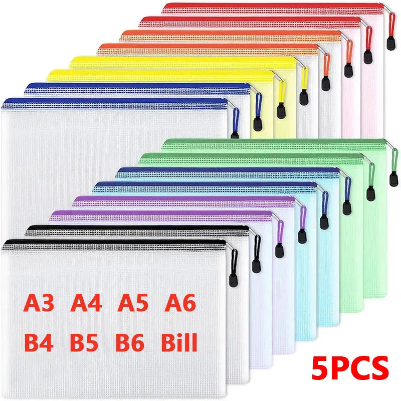 5-Piece Mesh Zipper File Pouch Set – School & Document Organiser