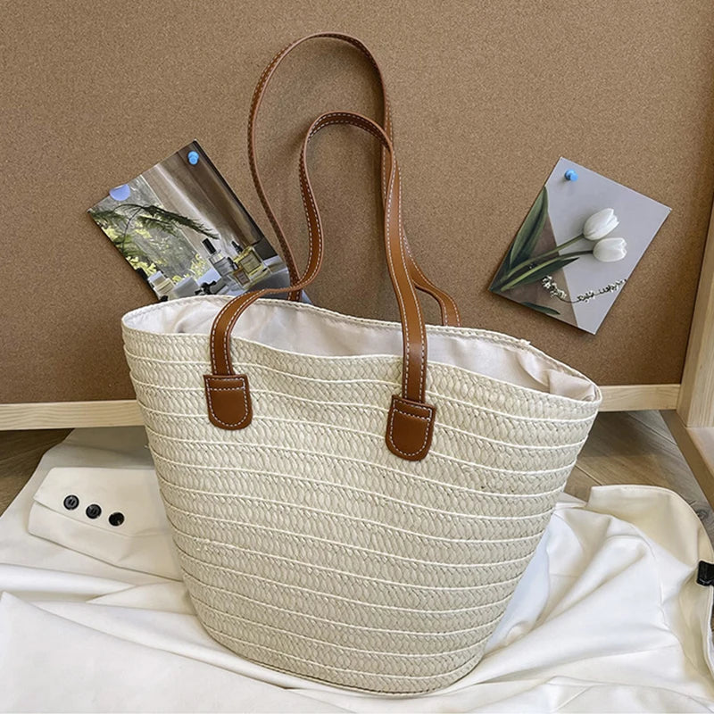 Large Straw Beach Tote Bag – Summer Shoulder Bag