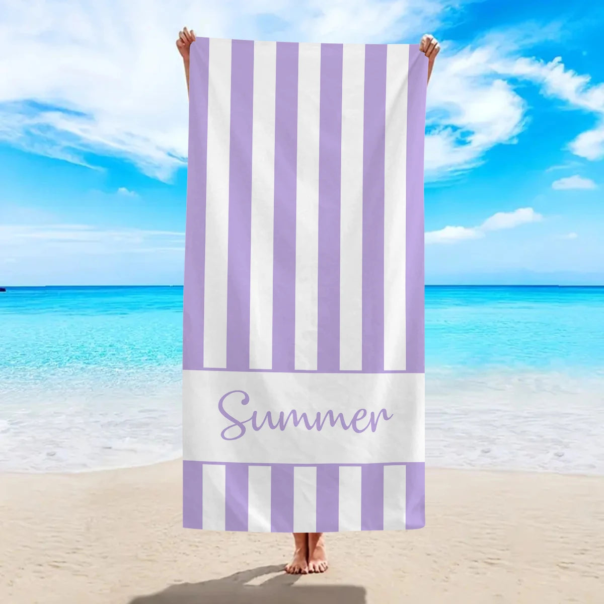 Personalised Summer Stripe Beach Towel – Custom Name