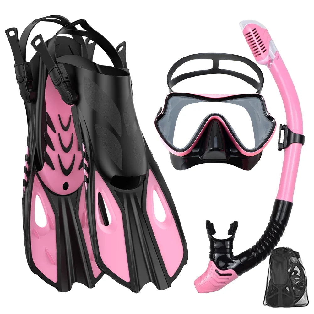 Adult Snorkelling Set with Mask, Dry Snorkel & Adjustable Fins