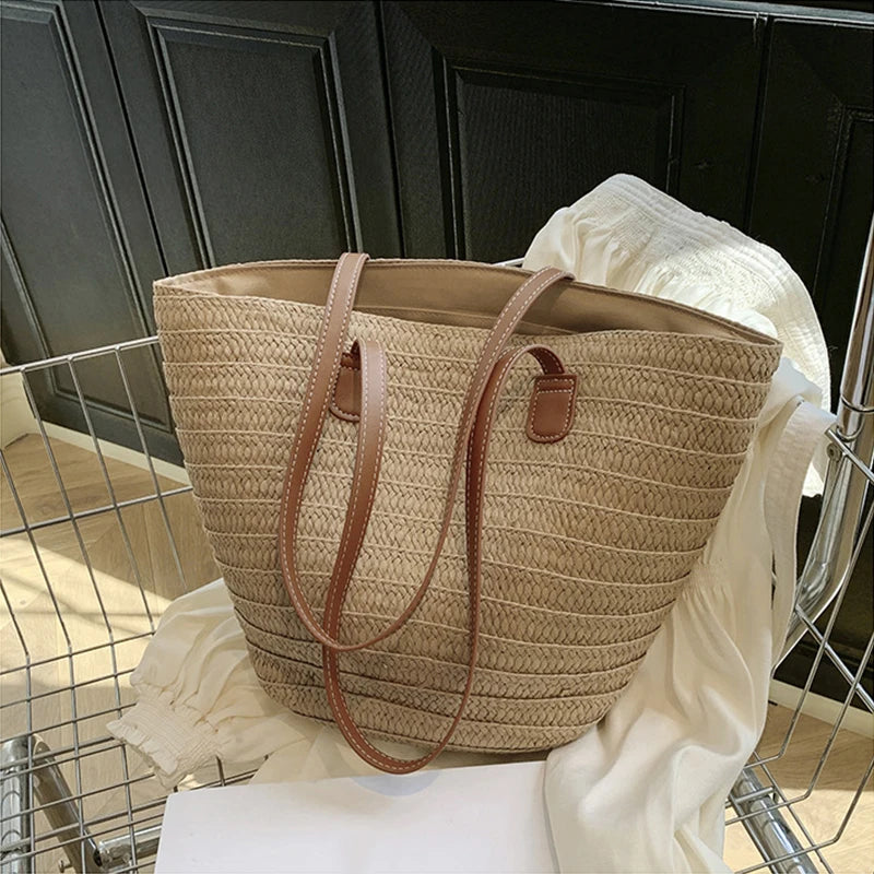 Large Straw Beach Tote Bag – Summer Shoulder Bag