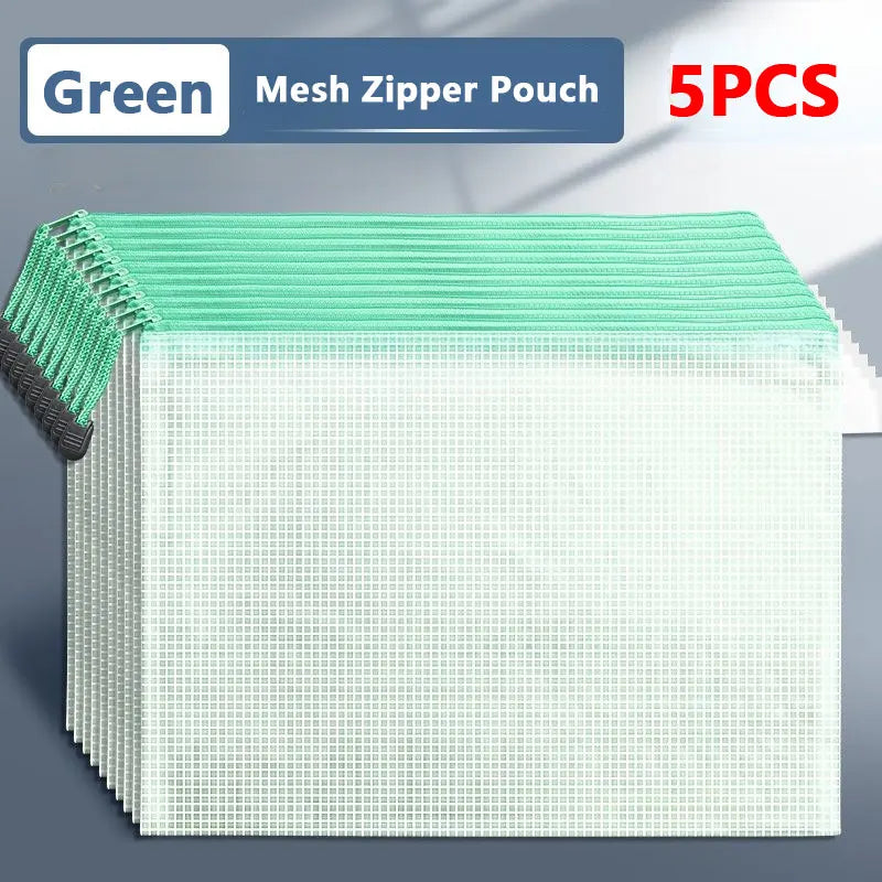 5-Piece Mesh Zipper File Pouch Set – School & Document Organiser