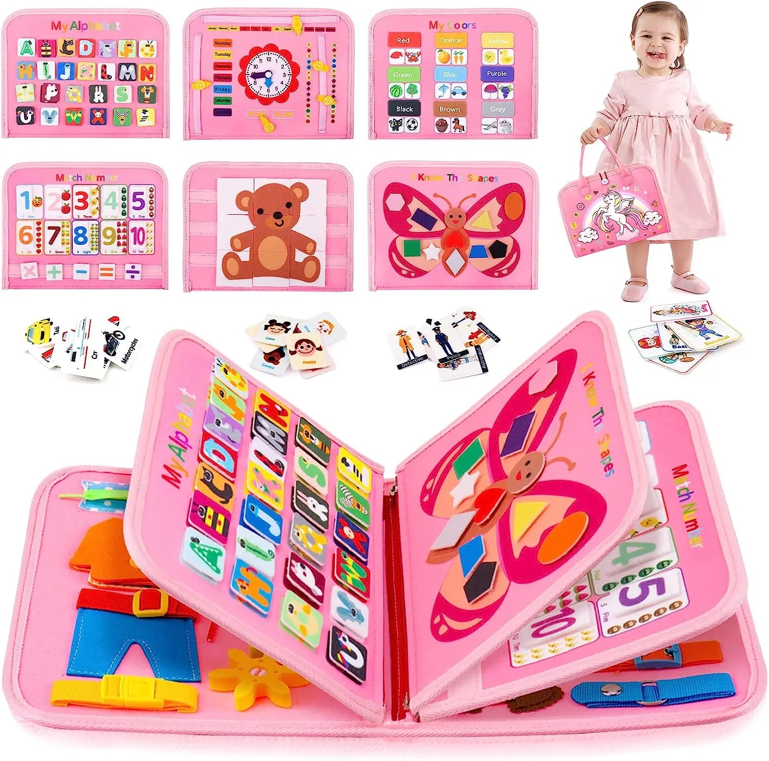 7-in-1 Portable Sensory Busy Board – Montessori-Inspired Learning & Fine Motor Activity Book