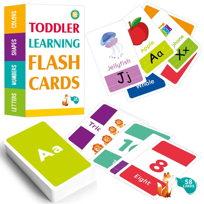 58-Piece Early Learning Flash Cards – Letters, Numbers, Colours & Shapes