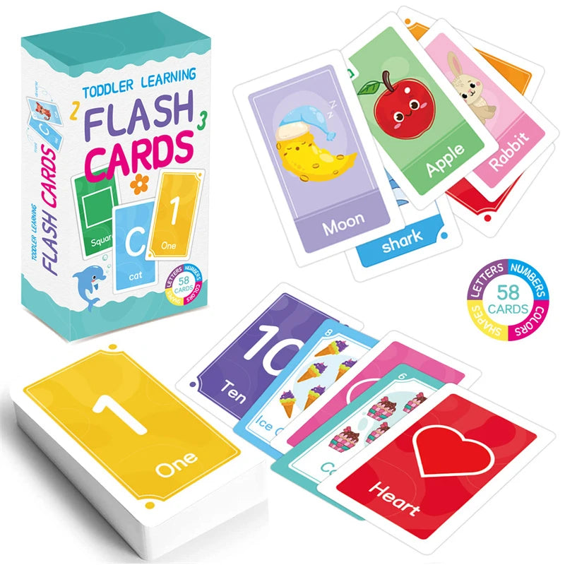 58-Piece Early Learning Flash Cards – Letters, Numbers, Colours & Shapes