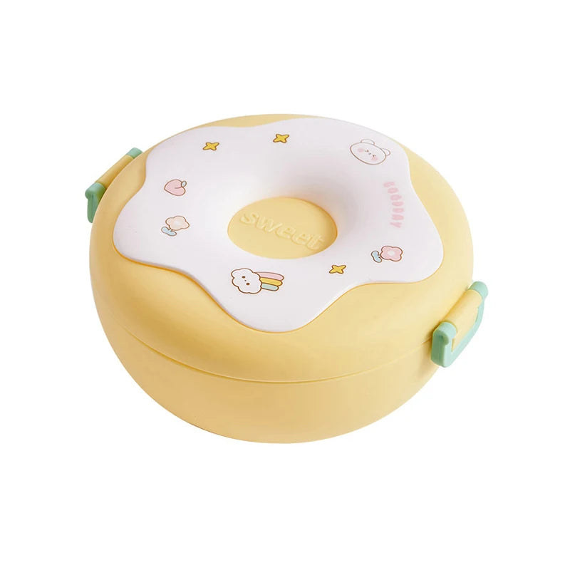 Donut-Shaped Kids Lunch Box – 3-Compartment Bento Box with Cutlery