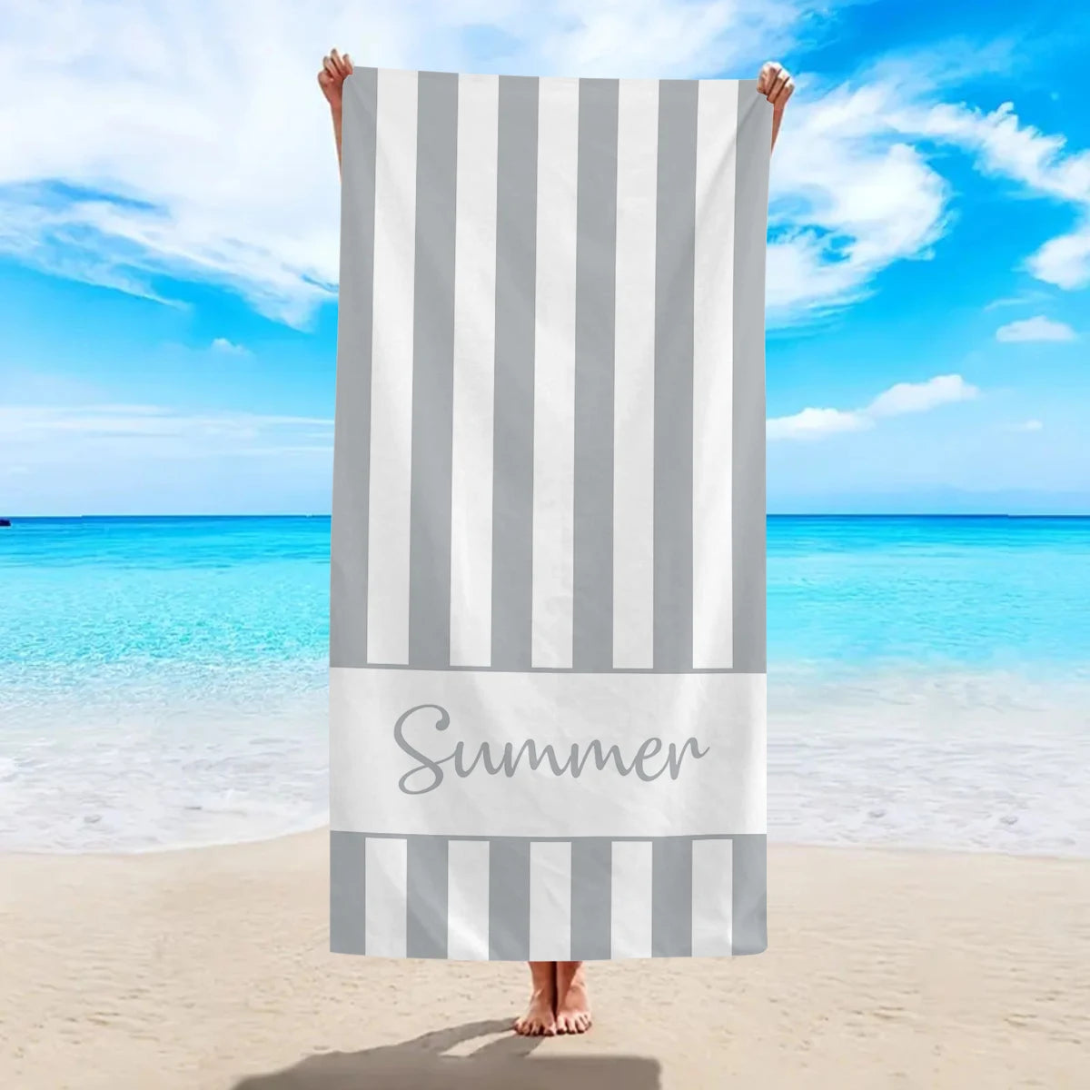 Personalised Summer Stripe Beach Towel – Custom Name