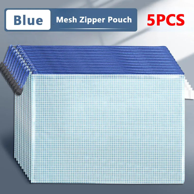 5-Piece Mesh Zipper File Pouch Set – School & Document Organiser