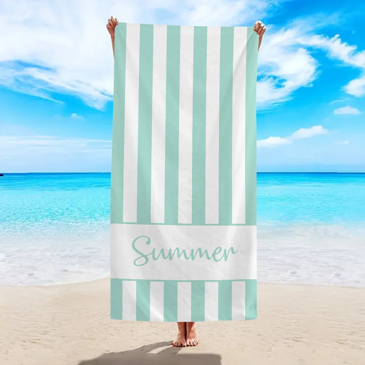 Personalised Summer Stripe Beach Towel – Custom Name