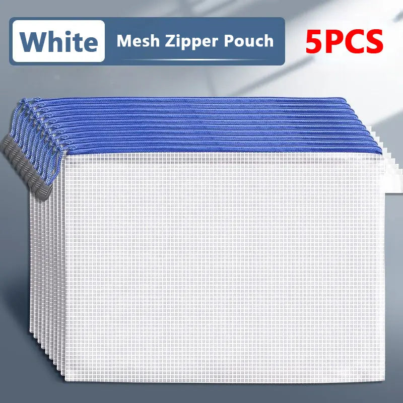 5-Piece Mesh Zipper File Pouch Set – School & Document Organiser