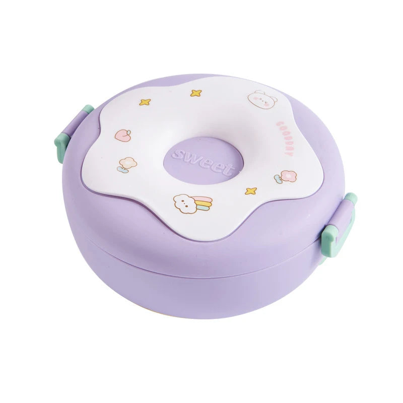 Donut-Shaped Kids Lunch Box – 3-Compartment Bento Box with Cutlery