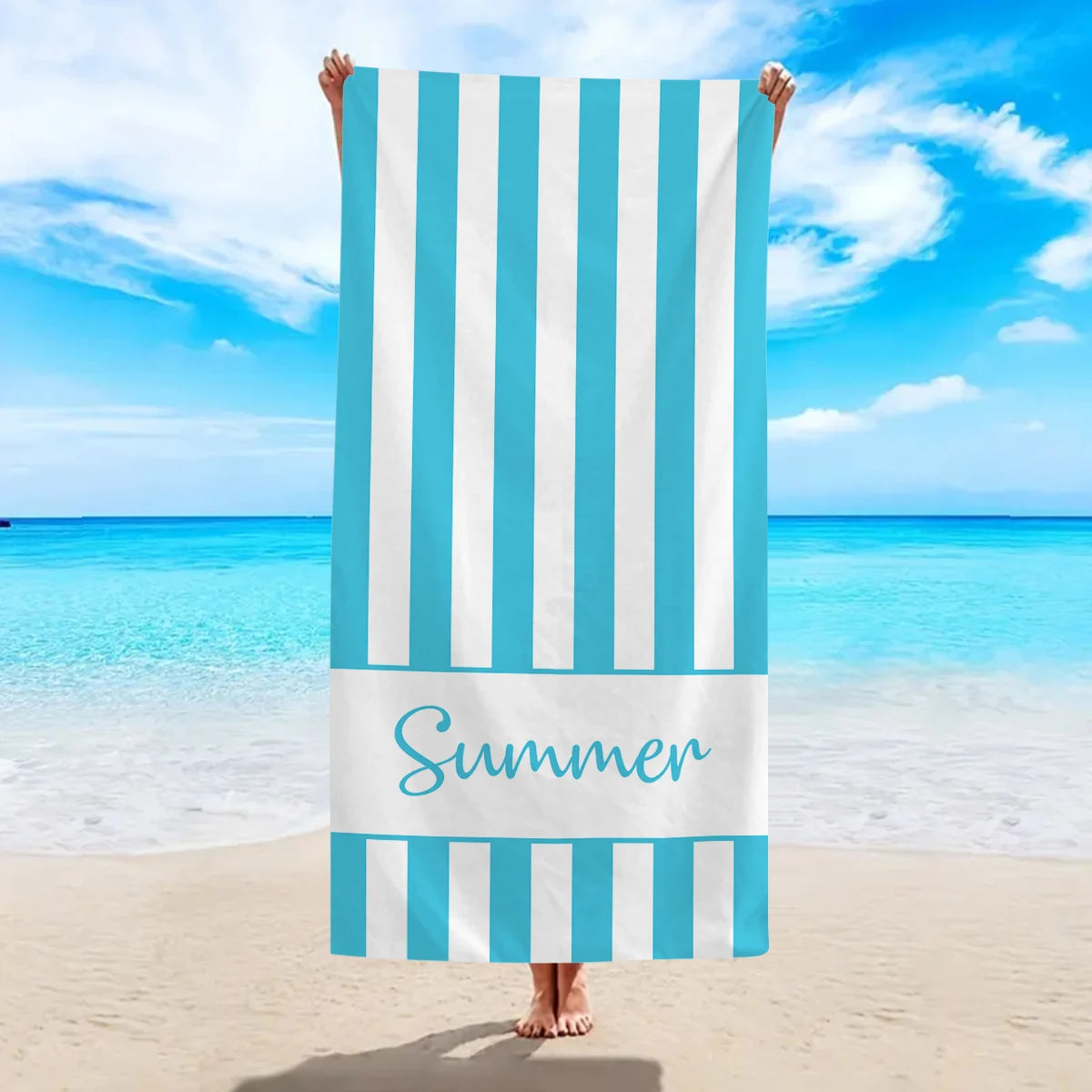 Personalised Summer Stripe Beach Towel – Custom Name