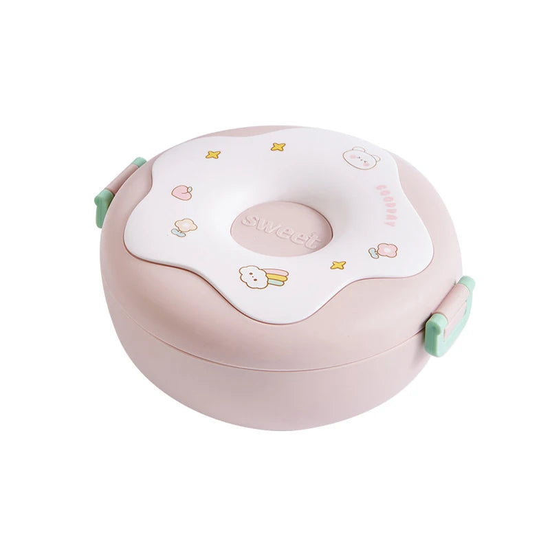 Donut-Shaped Kids Lunch Box – 3-Compartment Bento Box with Cutlery