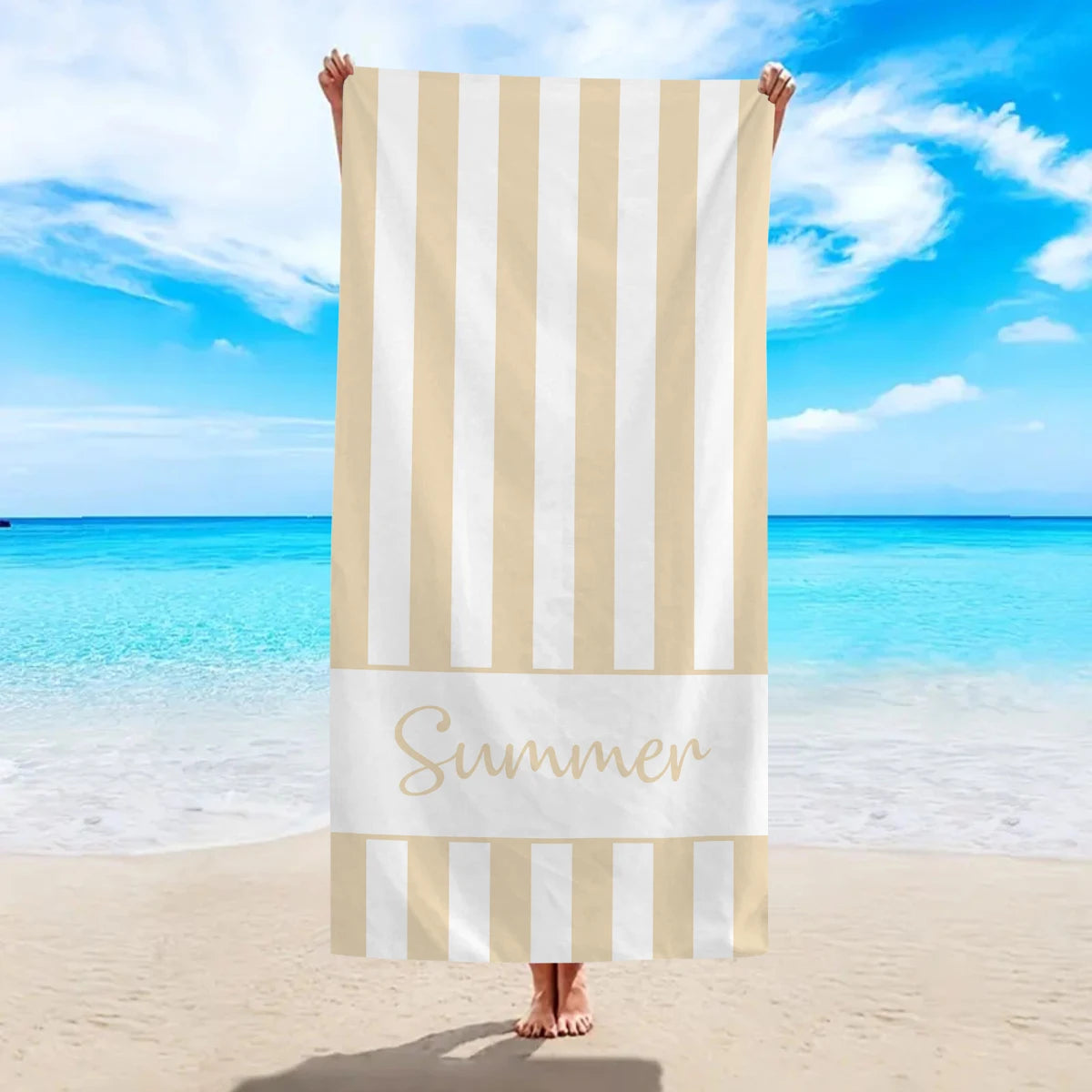 Personalised Summer Stripe Beach Towel – Custom Name