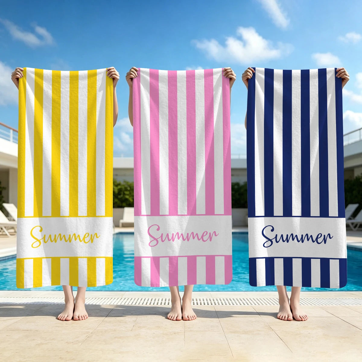 Personalised Summer Stripe Beach Towel – Custom Name