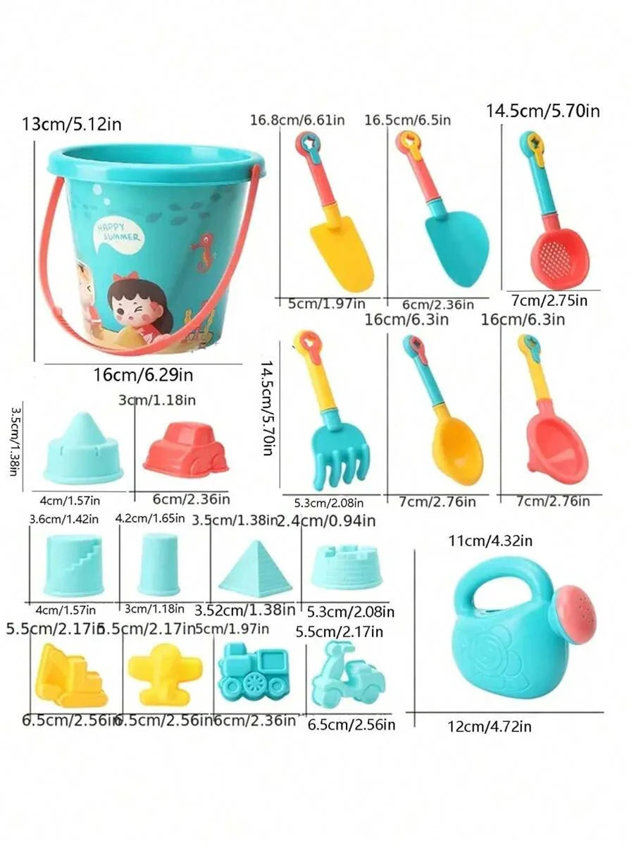 18-Piece Kids Beach Sand Toy Set – Bucket, Tools & Moulds